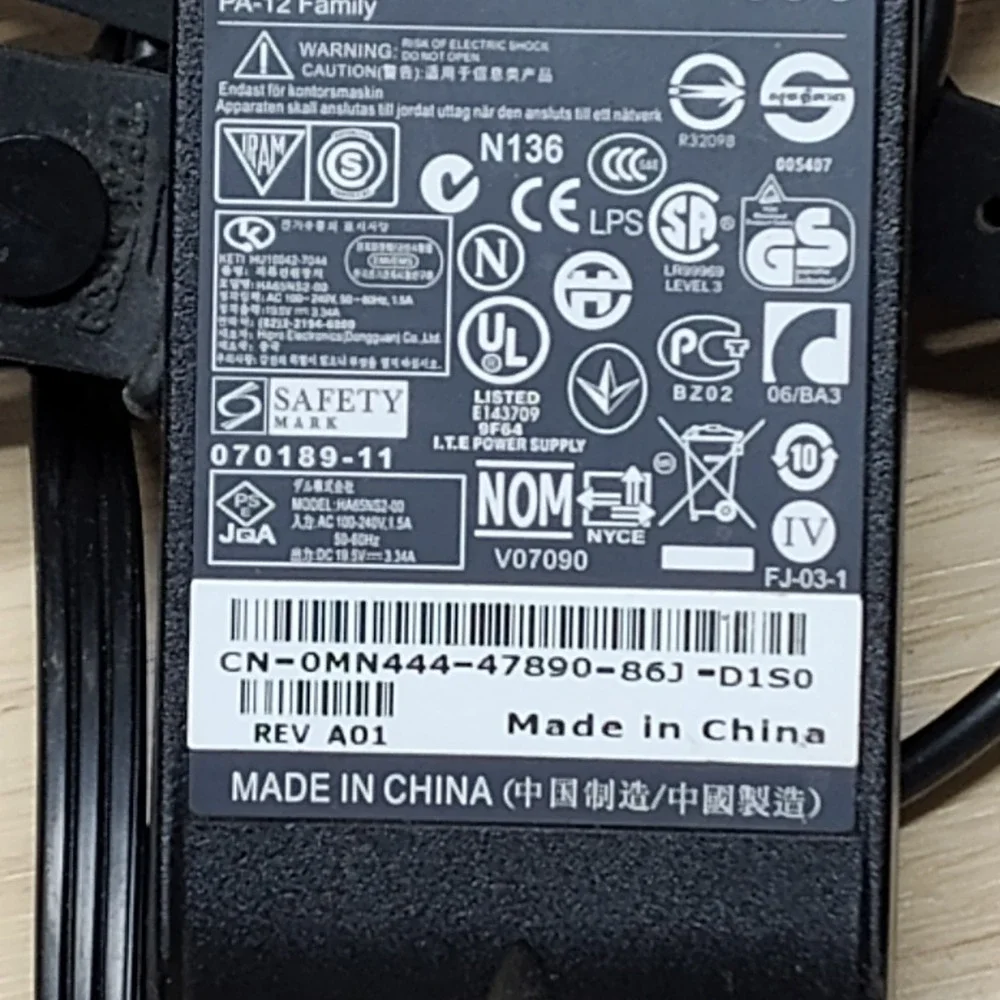 DELL HA65NS2-00 19.5V 3.34A 65W Genuine Original AC Power Adapter Charger Tested